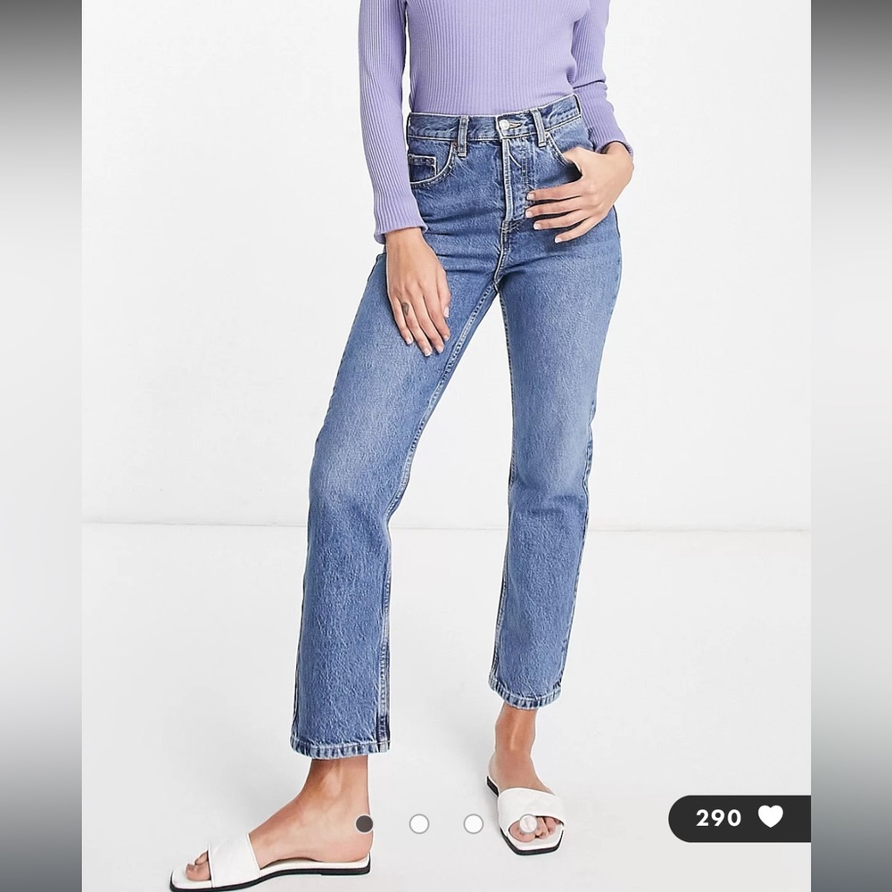 Topshop Editor Recycled Cotton Blend Jeans in Mid Blue
